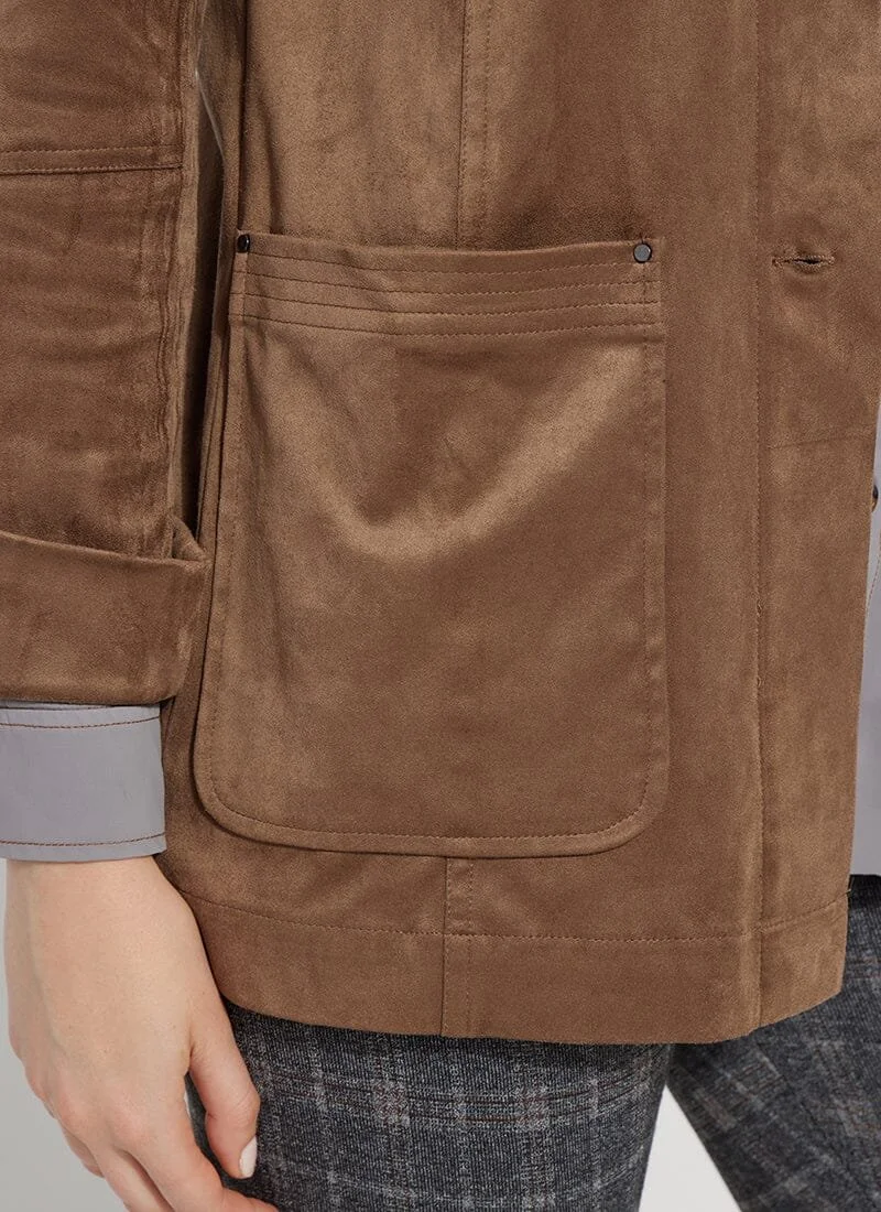 yilon COTTON LACE SUÈDE OP JACKET Faux Suede Fitted Zip Jacket